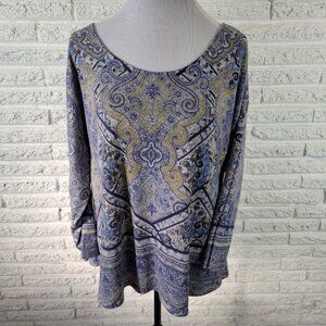 Live Let Live Women Top Extra Large XL 3/4 Sleeve Studded Blue GEO255XE